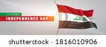 Iraq happy independence day greeting card, banner vector illustration. Iraqi national holiday 3rd of October design element with 3D waving flag on flagpole