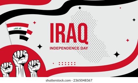 Iraq Independence Day abstract banner design with flag and map. Flag color theme geometric pattern retro modern