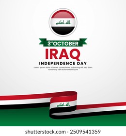 Fondo del día de la independencia de Irak con diseño de bandera de cinta ondeando. Plantilla para el Anuncio, tarjeta de felicitación, feed de redes sociales, post