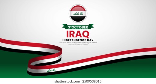 Iraq independence day celebration banner background with waving ribbon flag design