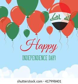 Iraq Independence Day Flat Patriotic Card. Happy National Day Iraq Vector Patriotic card. Flying Rubber Balloons in Colors of the Iraqi Flag.