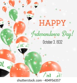 Iraq Independence Day Greeting Card. Flying Balloons in Iraqi National Colors. Happy Independence Day Iraq Vector Illustration.