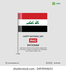 Iraq Independence Day Social Media Banner, Editable Vector Design with Flag