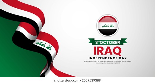 Día de la independencia de Irak con fondo de bandera de cinta ondeando. Diseño de fondo de bandera nacional.