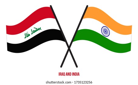 Iraq and India Flags Crossed And Waving Flat Style. Official Proportion. Correct Colors.