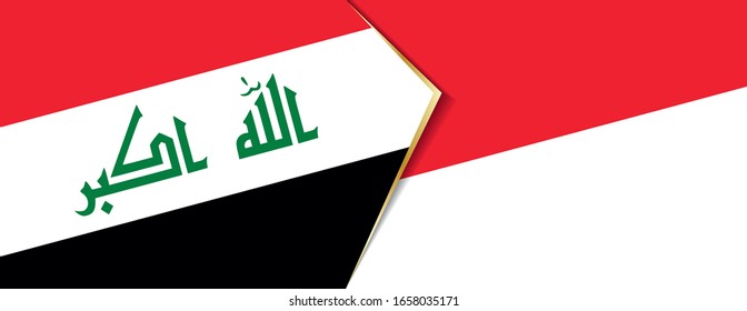 Die Flagge des Irak und Indonesiens, zwei Vektorillustrationen Flaggen Symbol für Beziehung oder Konfrontation.