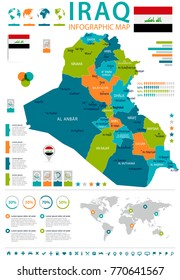 Iraq infographic map and flag - High Detailed Vector Illustration