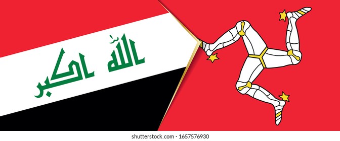 Der Irak und die Isle of Man Flaggen, zwei Vektorillustrationen Flaggen Symbol für Beziehung oder Konfrontation.
