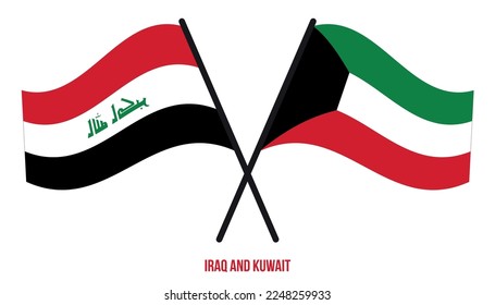 Iraq and Kuwait Flags Crossed And Waving Flat Style. Official Proportion. Correct Colors.