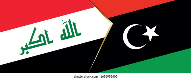 Iraq and Libya flags, two vector flags symbol of relationship or confrontation.