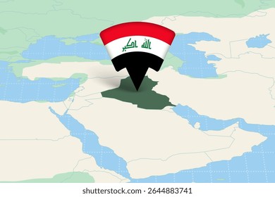 Iraq Location Highlighted on Asian Map with Flag Icon. Detailed Vector Design.