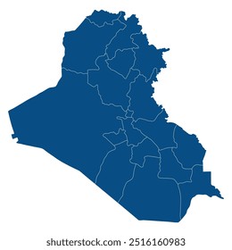 Mapa de Irak. Mapa de Iraq en provincias administrativas en color azul