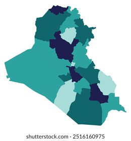 Mapa do Iraque. Mapa do Iraque em províncias administrativas em multicolor