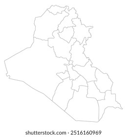 Mapa do Iraque. Mapa do Iraque em províncias administrativas em cor branca