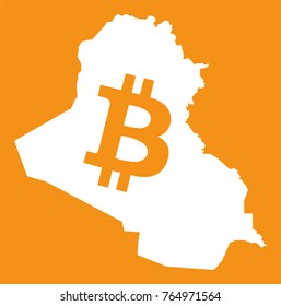 Iraq map with bitcoin crypto currency symbol illustration