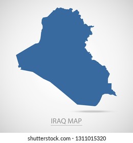 Iraq map. Blue Iraq map and Country name . Vector map on gray background.