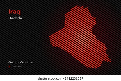 Iraq Map with a capital of Baghdad Shown in a Line Pattern. Stylized simple vector map.