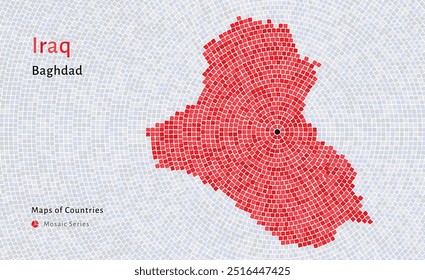 Mapa do Iraque com a capital de Bagdá Mostrado em um padrão de mosaico