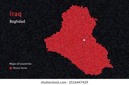 Mapa do Iraque com a capital de Bagdá Mostrado em um padrão de mosaico