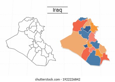 Iraq map city vector divided by colorful outline simplicity style. Have 2 versions, black thin line version and colorful version. Both map were on the white background.