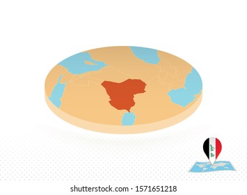 Iraq map designed in isometric style, orange circle map of Iraq for web, infographic and more.