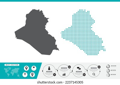 Iraq map of dots gray and green for presentation. Set couple pixel creative concept for infographic.