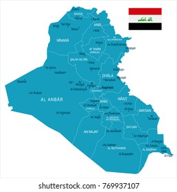 Iraq map and flag - High Detailed Vector Illustration