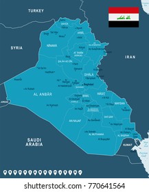 Iraq map and flag - High Detailed Vector Illustration