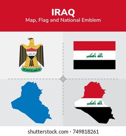 Iraq Map, Flag and National Emblem 