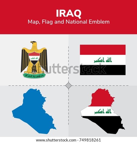 Iraq Map, Flag and National Emblem 