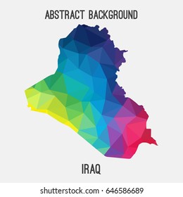 Iraq map in geometric polygonal,mosaic style in rainbow colors.Abstract tessellation,modern design background,low poly. Vector illustration.