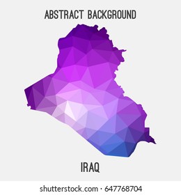 Iraq map in geometric polygonal,mosaic style in purple shades.Abstract tessellation,modern design background,low poly. Vector illustration.