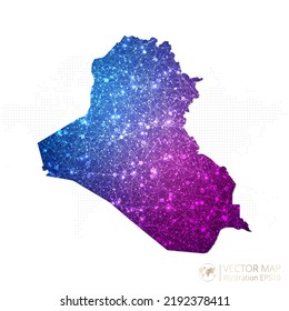 Mapa de Iraq en azul geométrico con gradiente de estilo poligonal púrpura sobre fondo blanco. Ilustración vectorial Eps10.