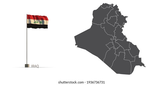 Iraq map. gray country vector map and flag 3d illustration.