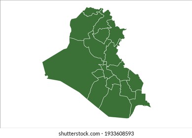 Iraq Map Green Color on White Backgound
