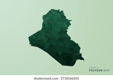 Mapa do Iraque - Ilustração de vetor estilo polígono verde, projeto geométrico de baixa poly com silhueta limpa no fundo verde macio.