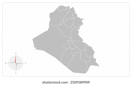 Iraq map with grey style and compas element.