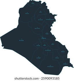 Iraq map high detailed with administrative divide by state, capital cities names, outline simplicity style. Vector illustration EPS10.