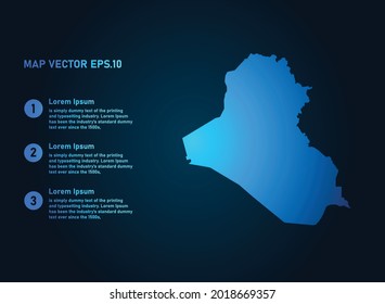 Iraq map, infographic style , on dark background with Map World. Wire frame 3D mesh , map 3D,