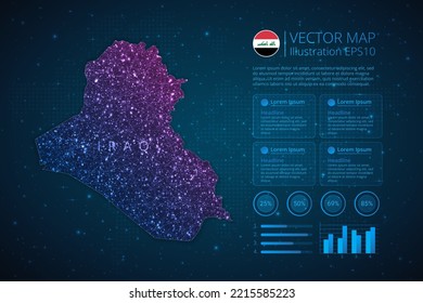 Iraq map infographics template for diagram, graph, presentation and chart with abstract geometric mesh polygonal light concept on blue background. Vector Illustration EPS10.