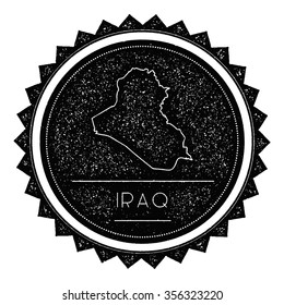 Iraq Map Label with Retro Vintage Styled Design. Hipster grungy insignia vector illustration