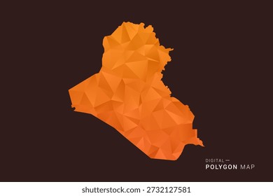 Mapa de Irak - bajo Vector de polígono polivinílico, silueta triangulada geométrica en tonos naranja y marrón oscuro, estilo infográfico moderno limpio, fondo aislado.