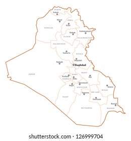 Iraq map with major cities: Baghdad, Mosul, Basrah, Arbil and others