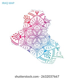 Iraq Map Mandala with Colorful Details Textured Vector Design Template on White Background.