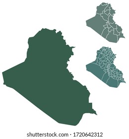 Irak-Karte umreißt Vektorgrafik mit Verwaltungsgrenzen, Regionen, Gemeinden, Abteilungen in schwarz-weißen Farben. Infografik-Design-Template-Karte.
