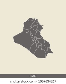Iraq map outline vector illustration in gray background. Borders of all states or provinces or counties are included on this map.