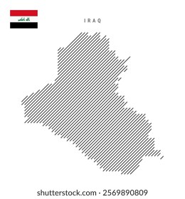 Iraq map from pattern of black slanted parallel lines. Iraqi map with gray diagonal lines. Silhouette of a country made of oblique hatching. Vector illustration isolated on white.