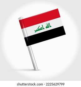 Iraq map pin flag icon. Iraqi pennant map marker on a metal needle. 3D realistic vector illustration.
