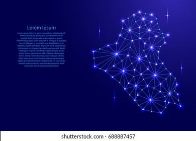 Iraq map of polygonal mosaic lines network, rays and space stars of vector illustration.
