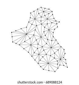 Iraq map of polygonal mosaic lines network, rays and dots vector illustration.